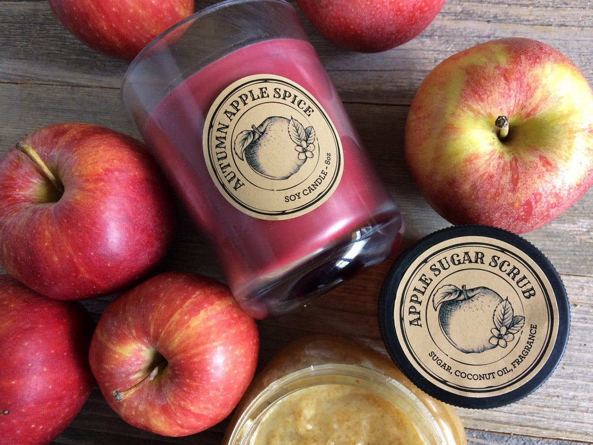 Custom Kraft Apothecary Apple Candle and Sugar Scrub Labels | CanningCrafts.com