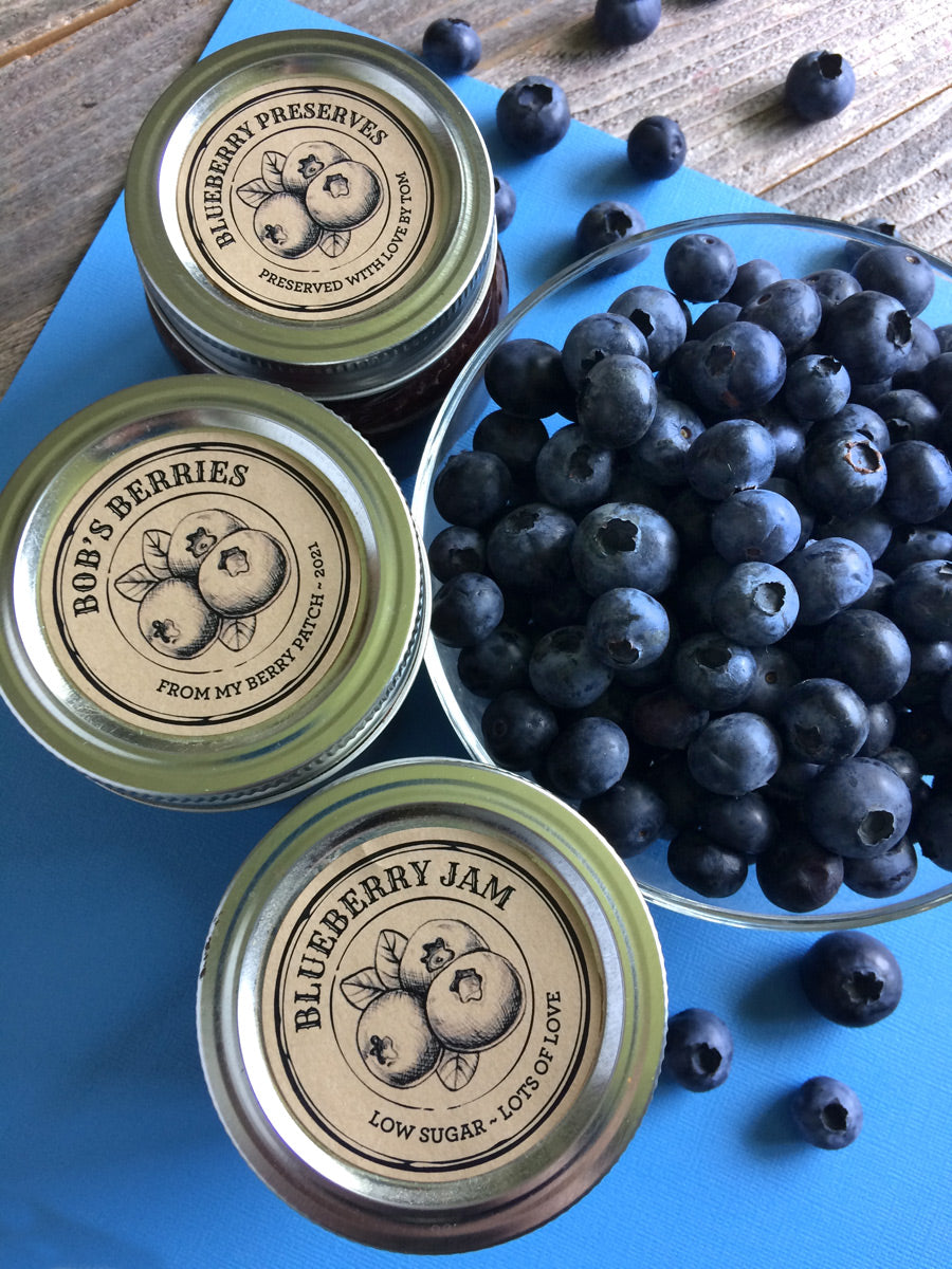 Custom Kraft Apothecary Blueberry Jam and Preserves Canning Labels | CanningCrafts.com