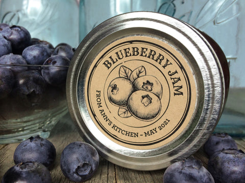 Custom Kraft Apothecary Blueberry Jam Canning Labels | CanningCrafts.com