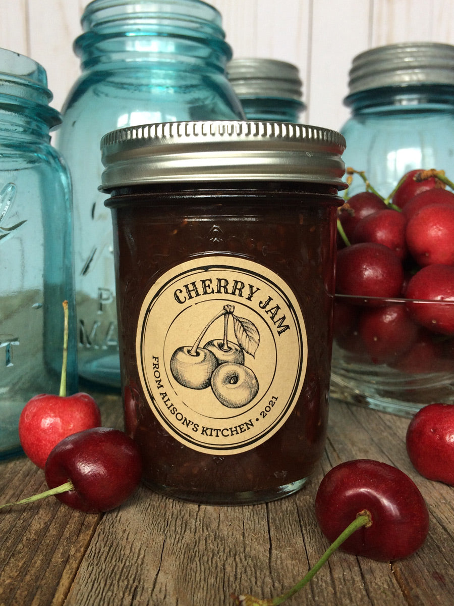 Custom Kraft Apothecary Cherry Jam Canning Jar Labels | CanningCrafts.com
