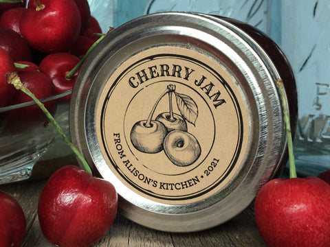 Custom Kraft Apothecary Cherry Jam Canning Labels | CanningCrafts.com