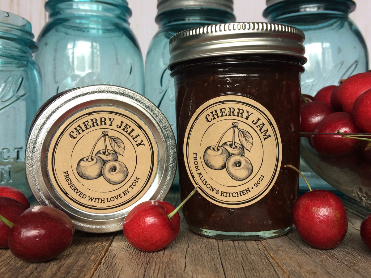 Custom Kraft Apothecary Cherry Jam and Jelly Canning Labels | CanningCrafts.com