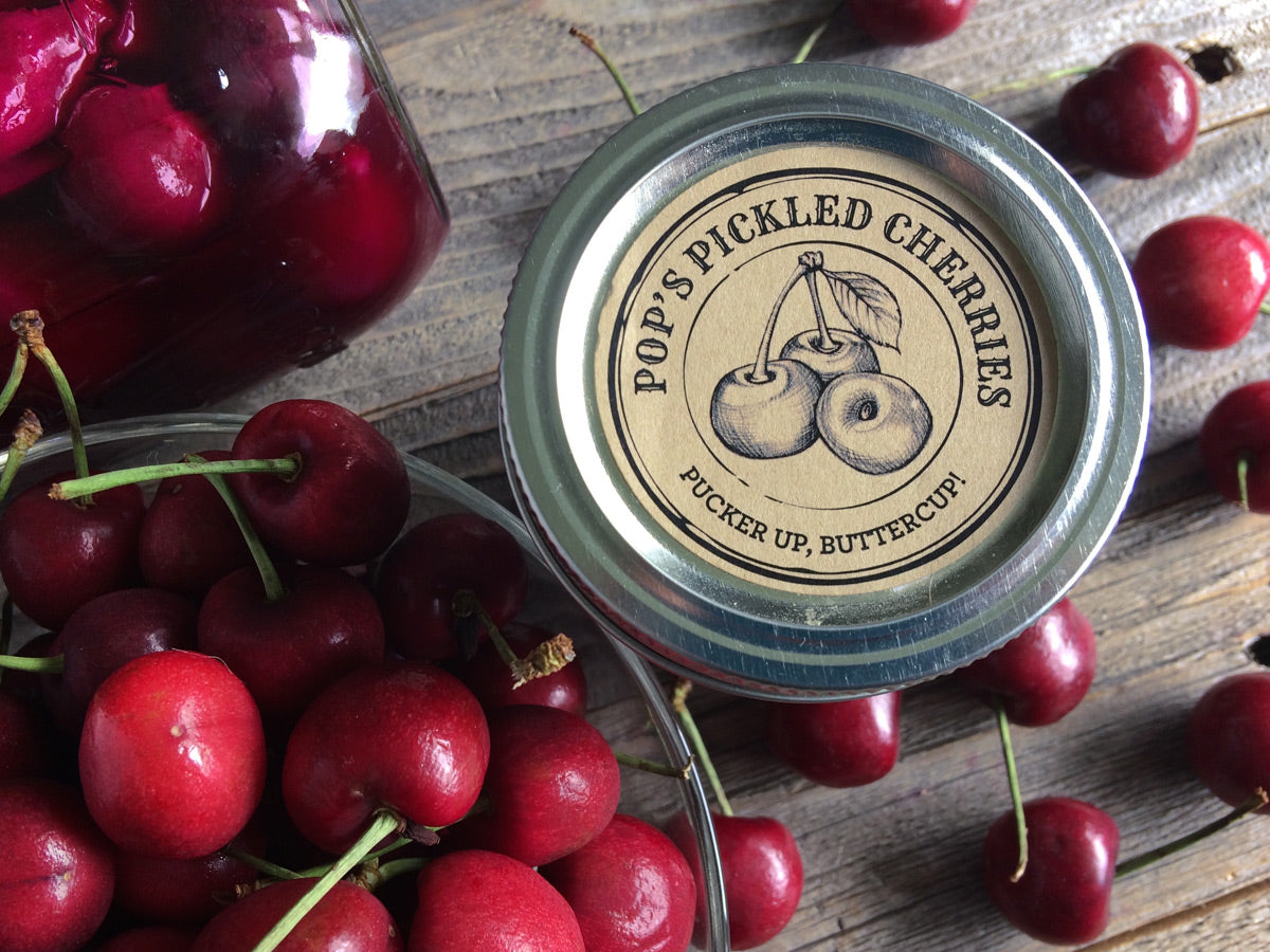Custom Kraft Apothecary Pickled Cherry Canning Labels | CanningCrafts.com