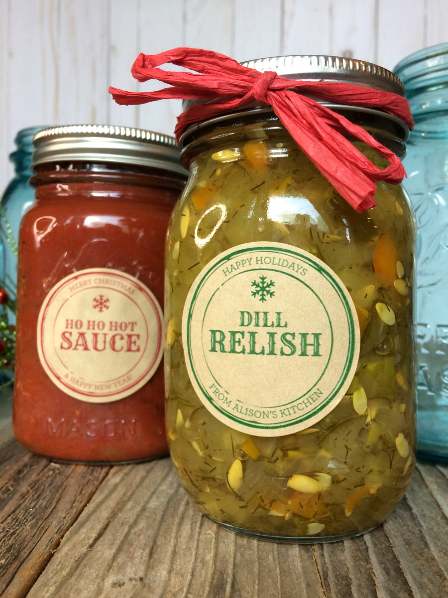 Custom Kraft Apothecary Christmas Canning Labels for hot sauce and pickle relish | CanningCrafts.com
