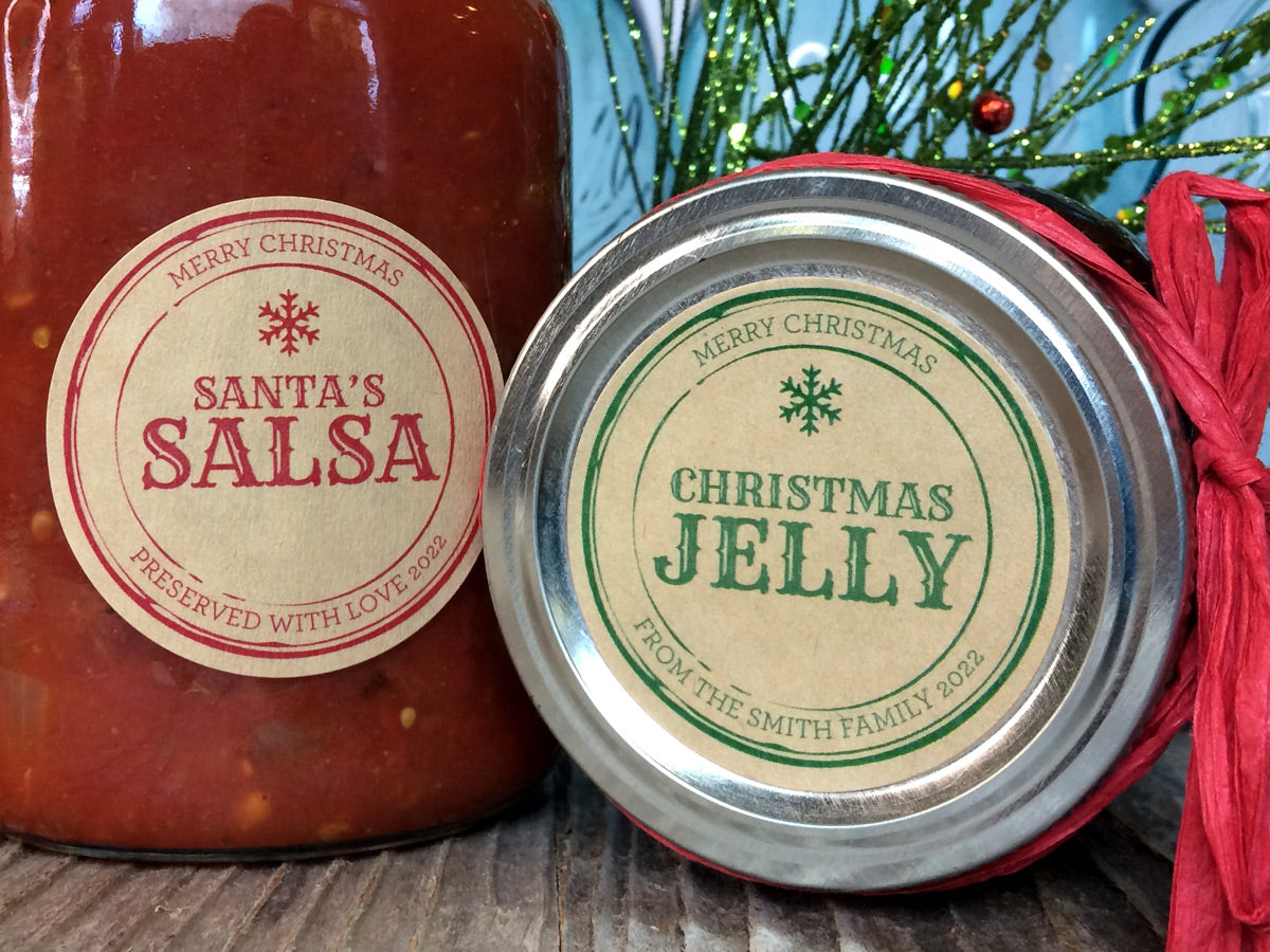 Custom Kraft Apothecary Christmas Canning Labels for salsa and jelly | CanningCrafts.com