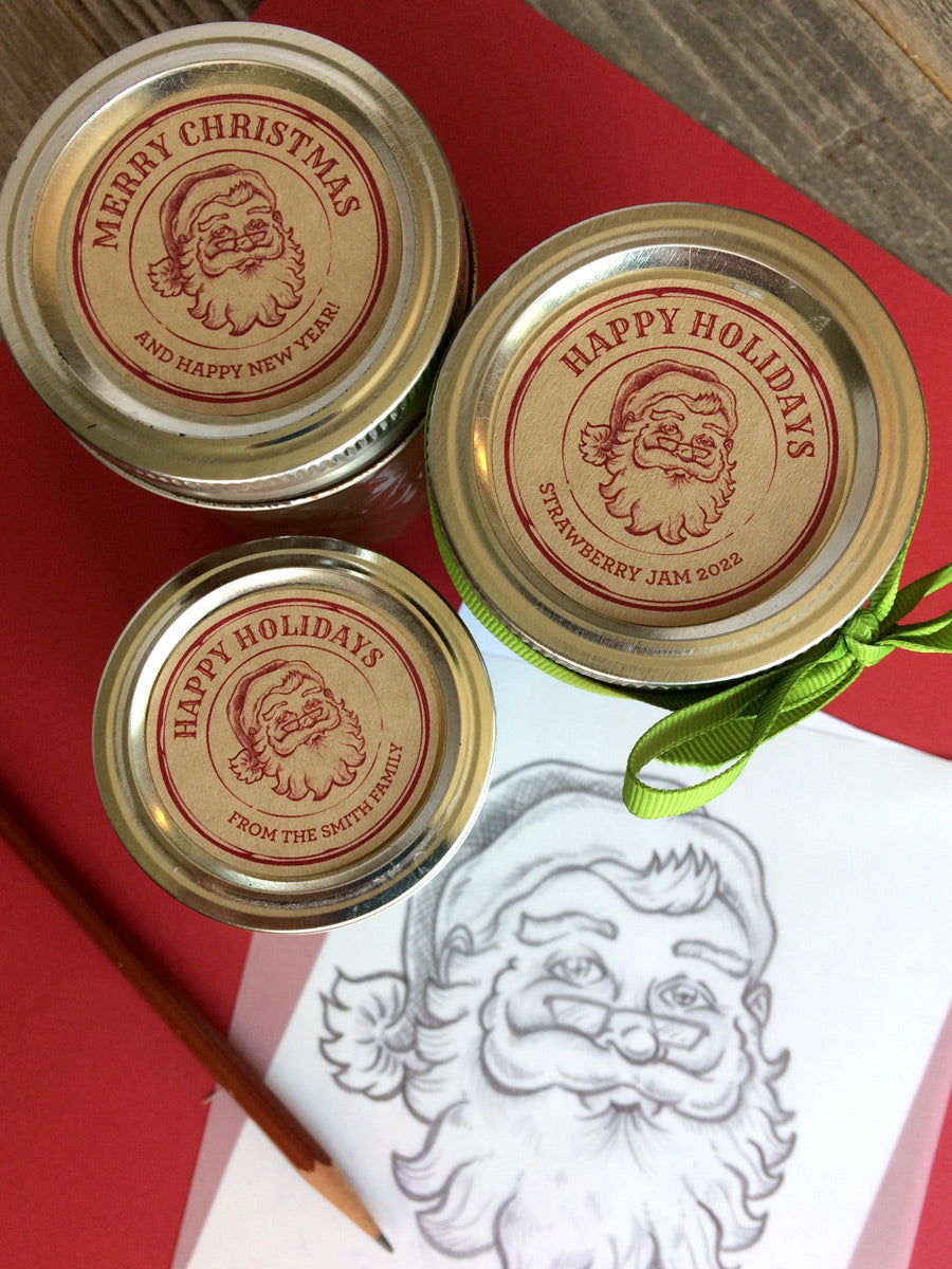 Custom Kraft Apothecary Santa Christmas Jam Jar Canning Labels | CanningCrafts.com