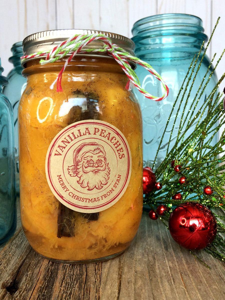 Custom Kraft Apothecary Santa Christmas Canning Labels for Peaches | CanningCrafts.com