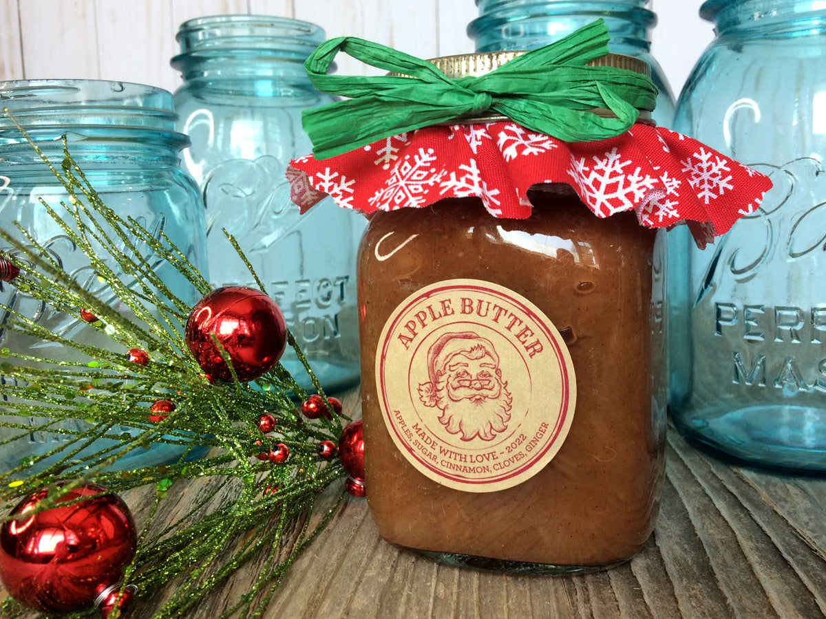 Custom Kraft Apothecary Santa Christmas Apple Butter Canning Labels | CanningCrafts.com