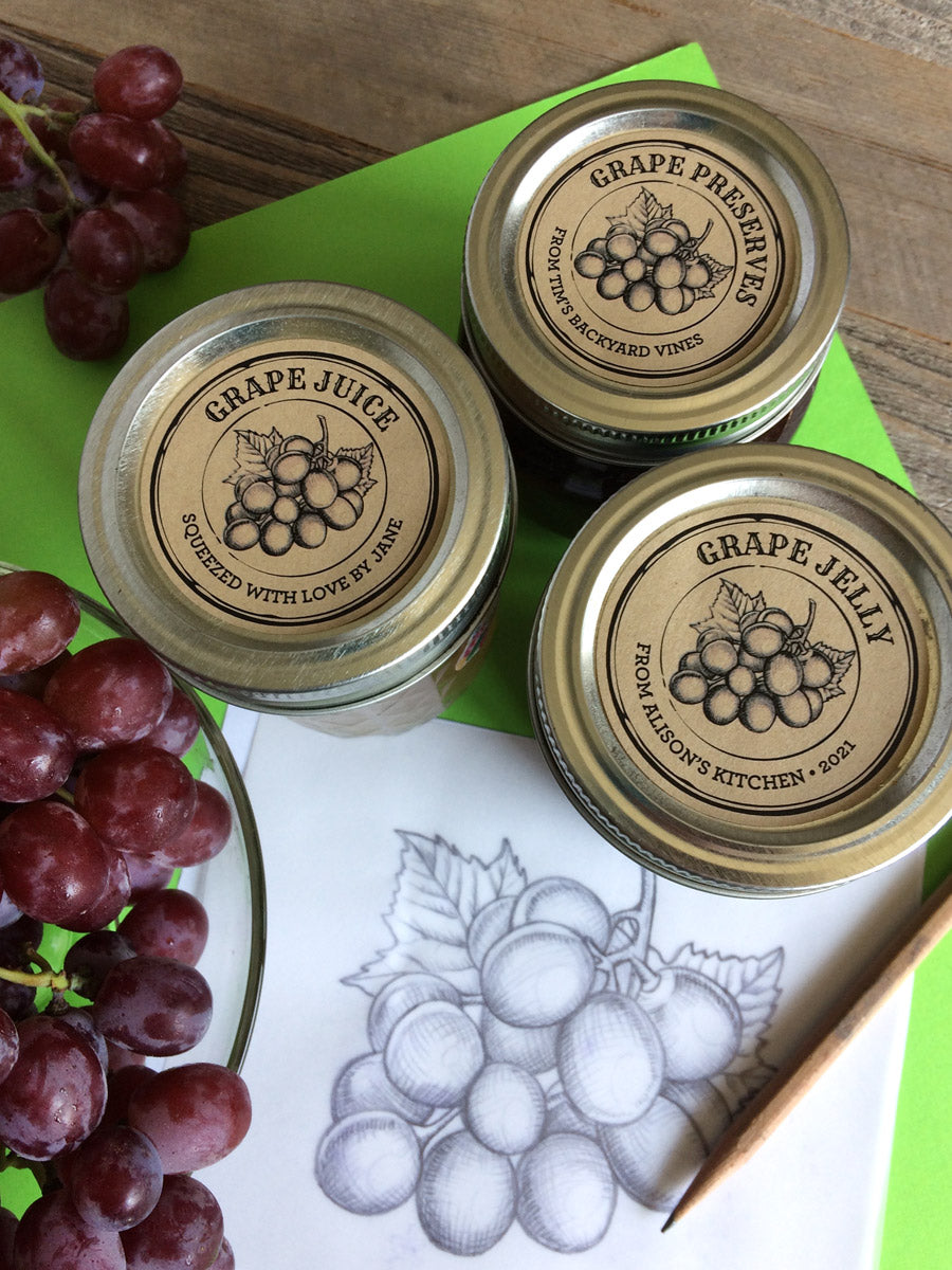 Custom Kraft Apothecary Grape Jelly, Preserves, and Juice Canning Labels | CanningCrafts.com