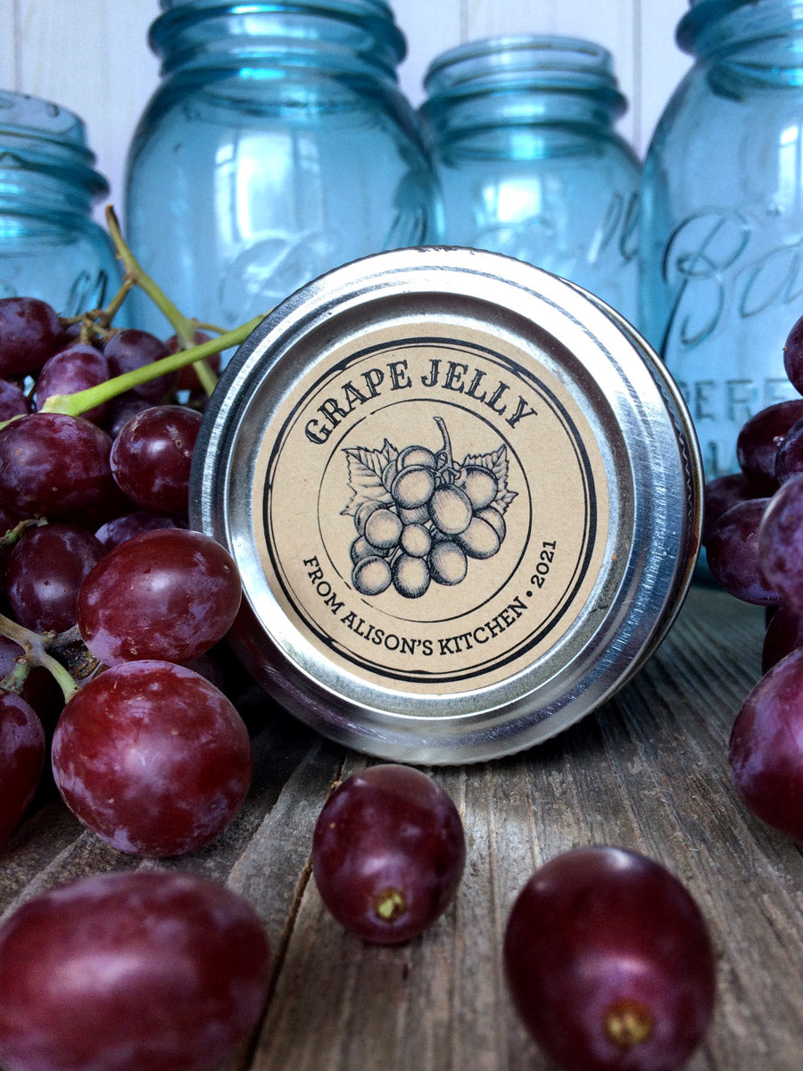 Custom Kraft Apothecary Grape Jelly Canning Labels | CanningCrafts.com