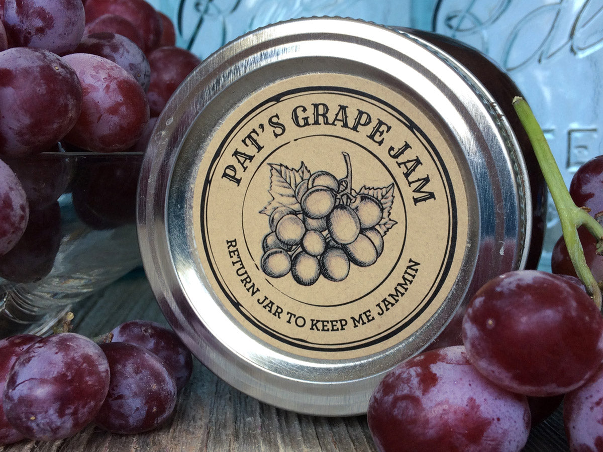 Custom Kraft Apothecary Grape Jam Canning Labels | CanningCrafts.com