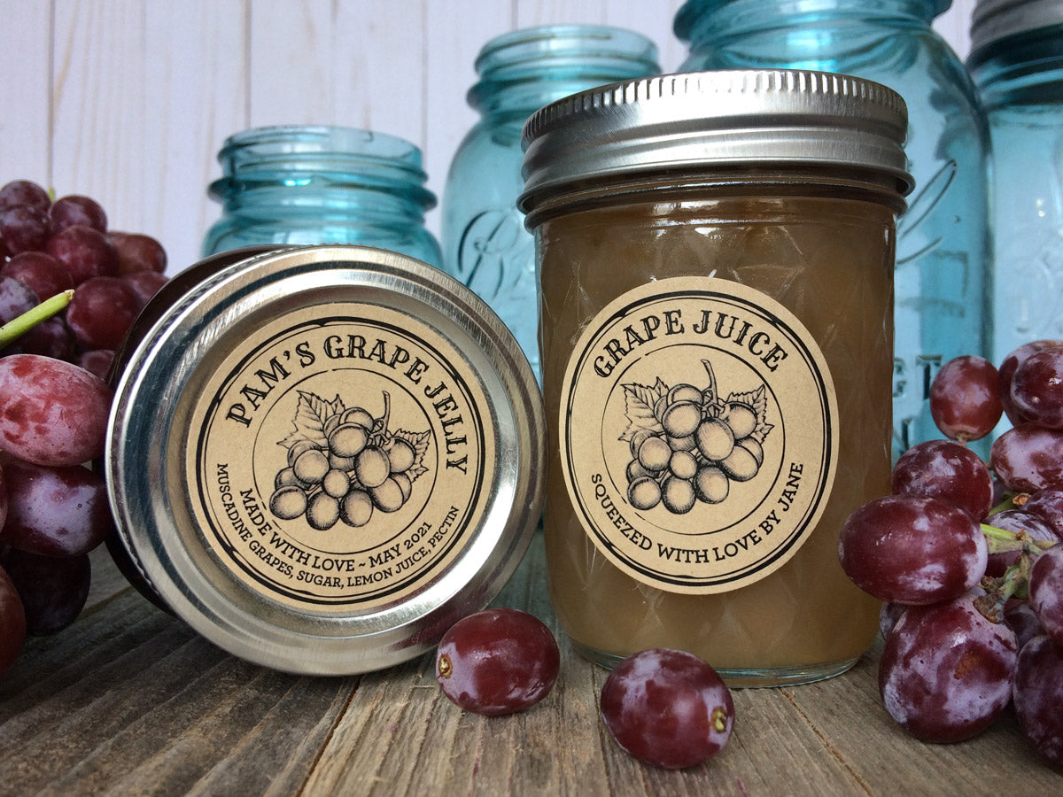 Custom Kraft Apothecary Grape Jelly and Juice Canning Labels | CanningCrafts.com