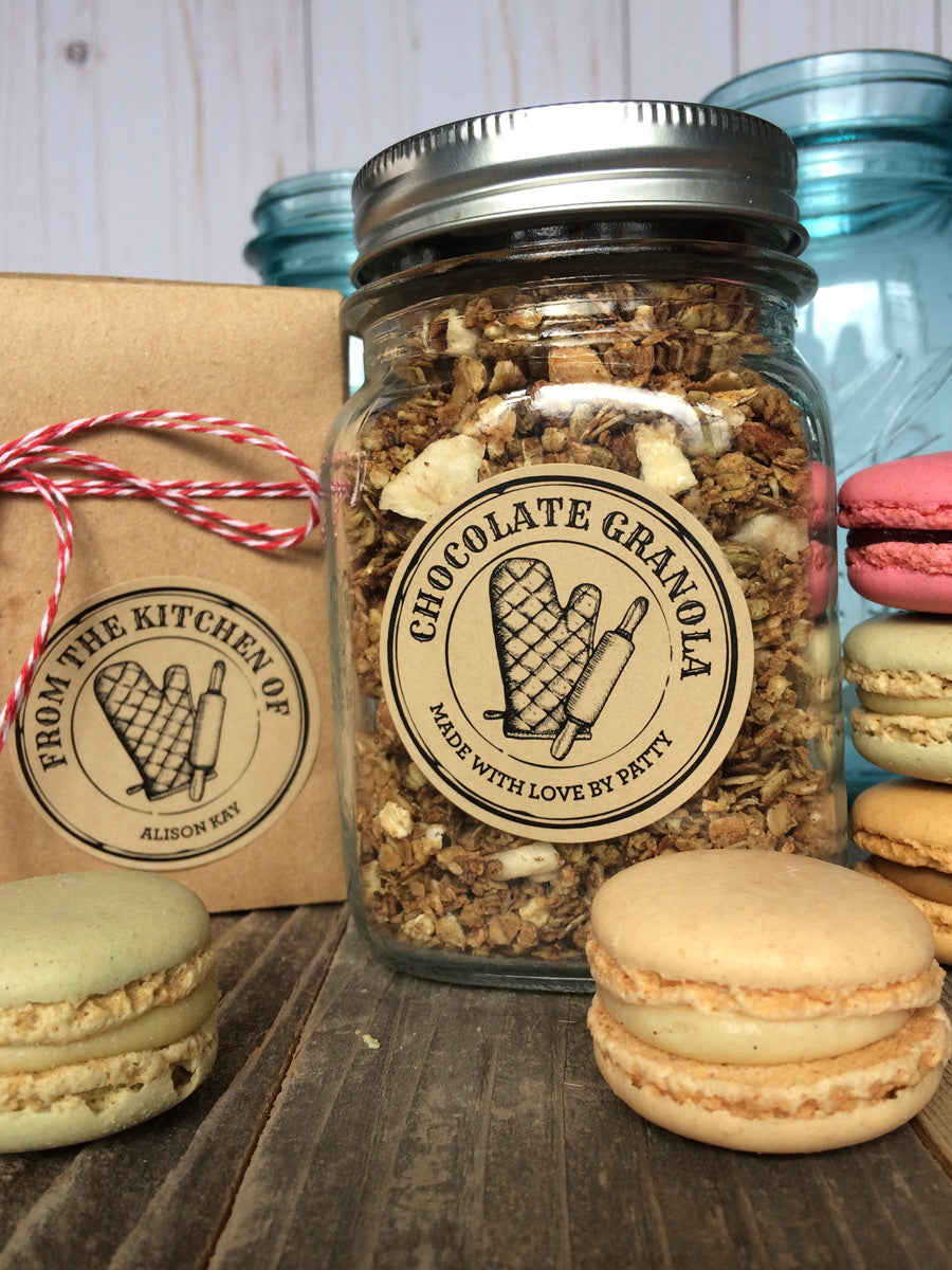 Custom Kraft Apothecary Bakery Kitchen Labels for granola & bakery cookie boxes | CanningCrafts.com