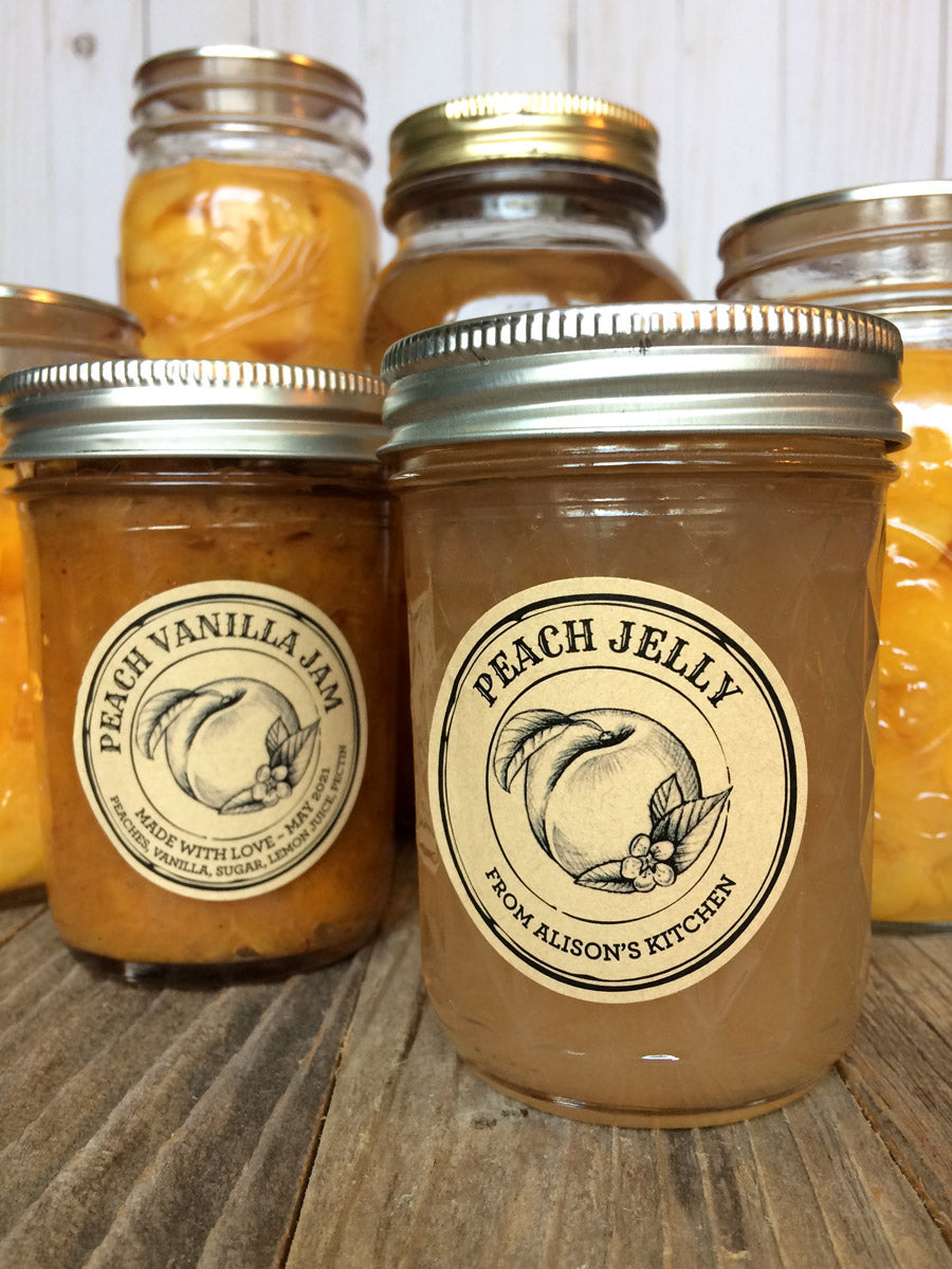 Custom Kraft Apothecary Peach Jelly and Jam Canning Labels | CanningCrafts.com