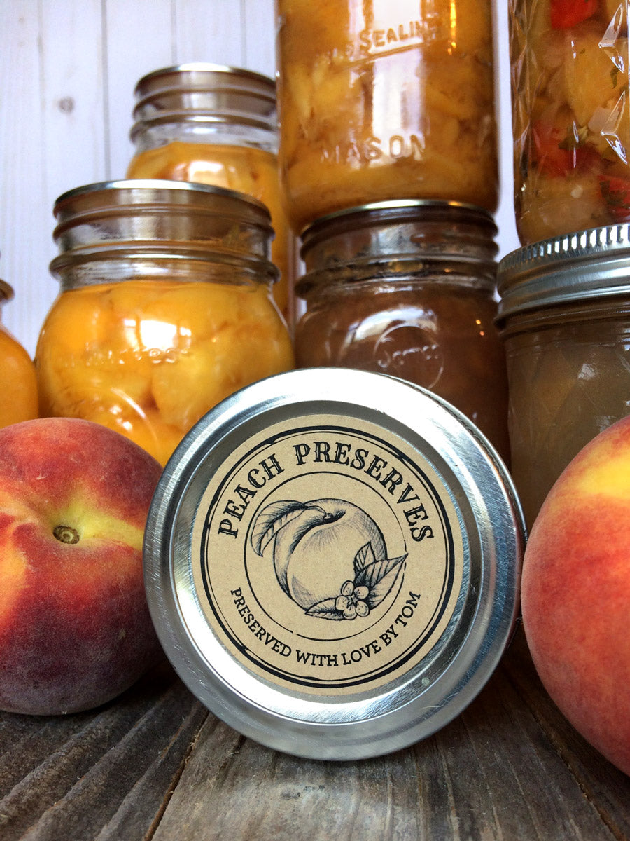 Custom Kraft Apothecary Peach Preserves Canning Labels | CanningCrafts.com