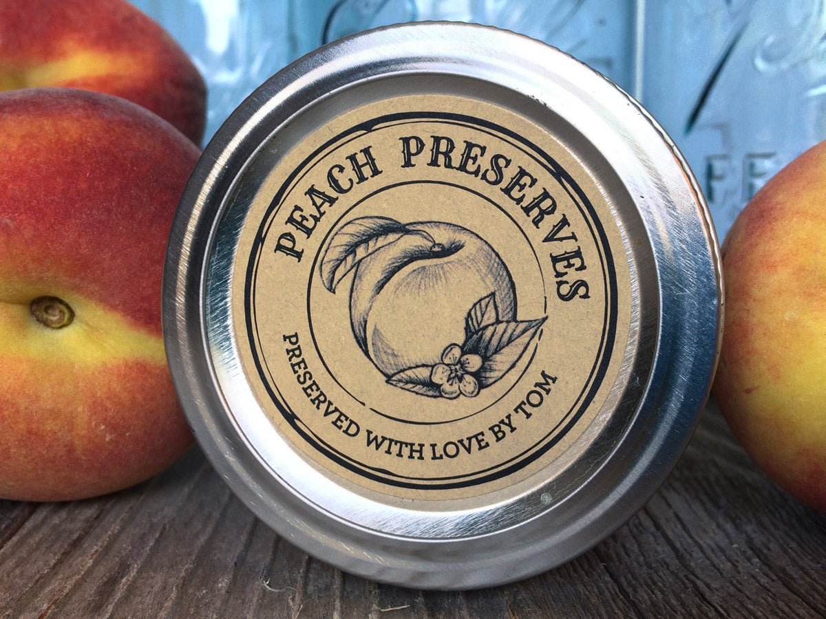 Custom Kraft Apothecary Peach Canning Labels | CanningCrafts.com