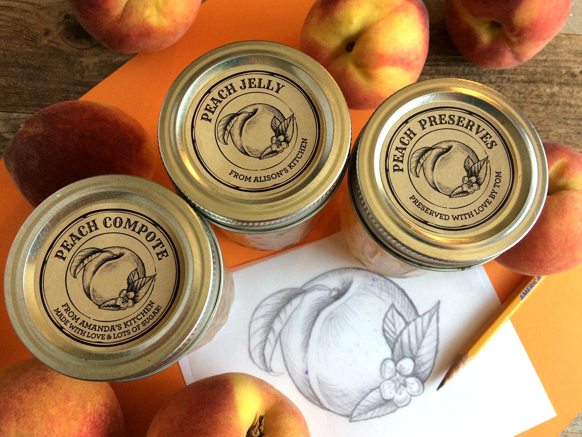 Custom Kraft Apothecary Peach Jam, Jelly, and Preserves Canning Labels | CanningCrafts.com