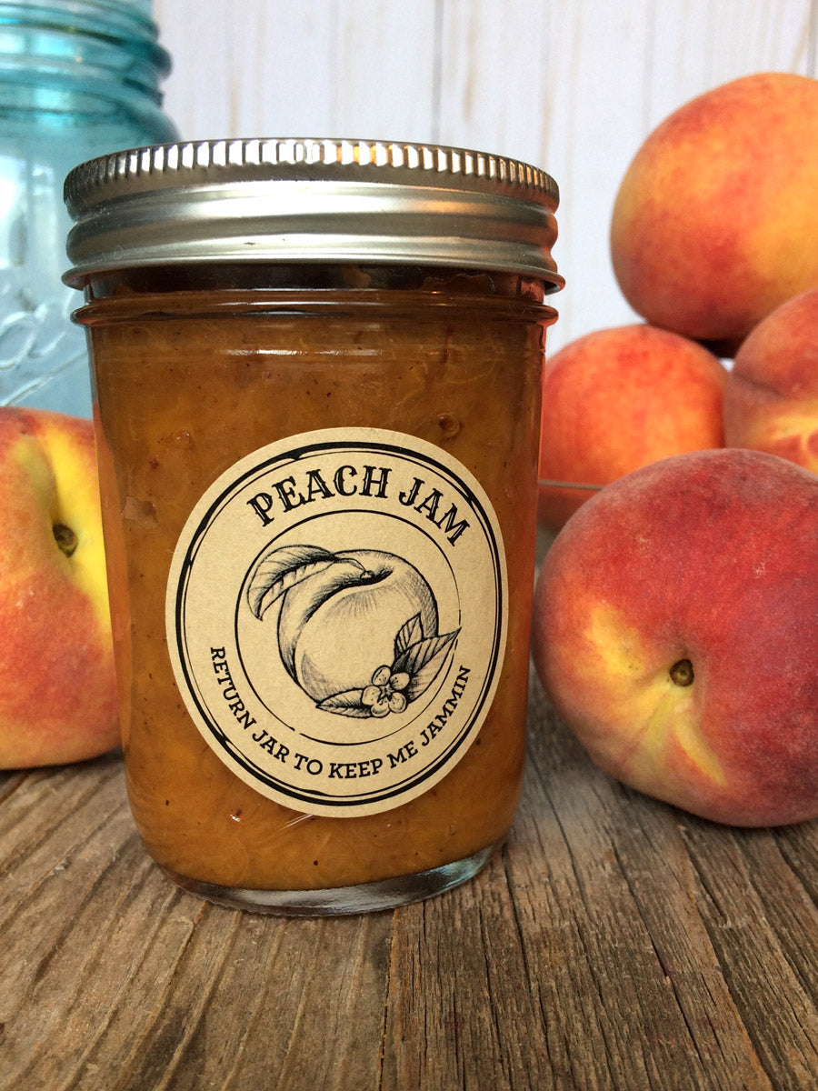 Custom Kraft Apothecary Peach Jam Jar Labels | CanningCrafts.com