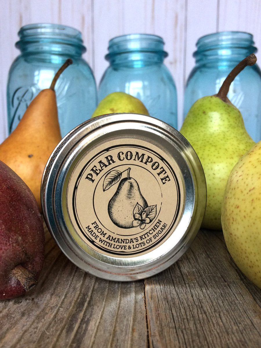 Custom Kraft Apothecary Pear Canning Labels for compote or butter | CanningCrafts.com
