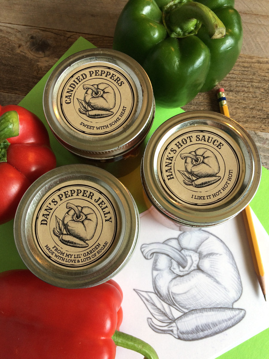 Custom Kraft Apothecary Pepper Canning Labels for jelly, jam, or hot sauce | CanningCrafts.com