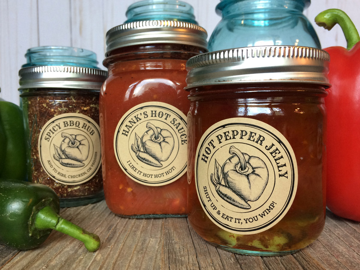 Custom Kraft Apothecary Hot Pepper Jelly and BBQ Sauce Canning Labels | CanningCrafts.com