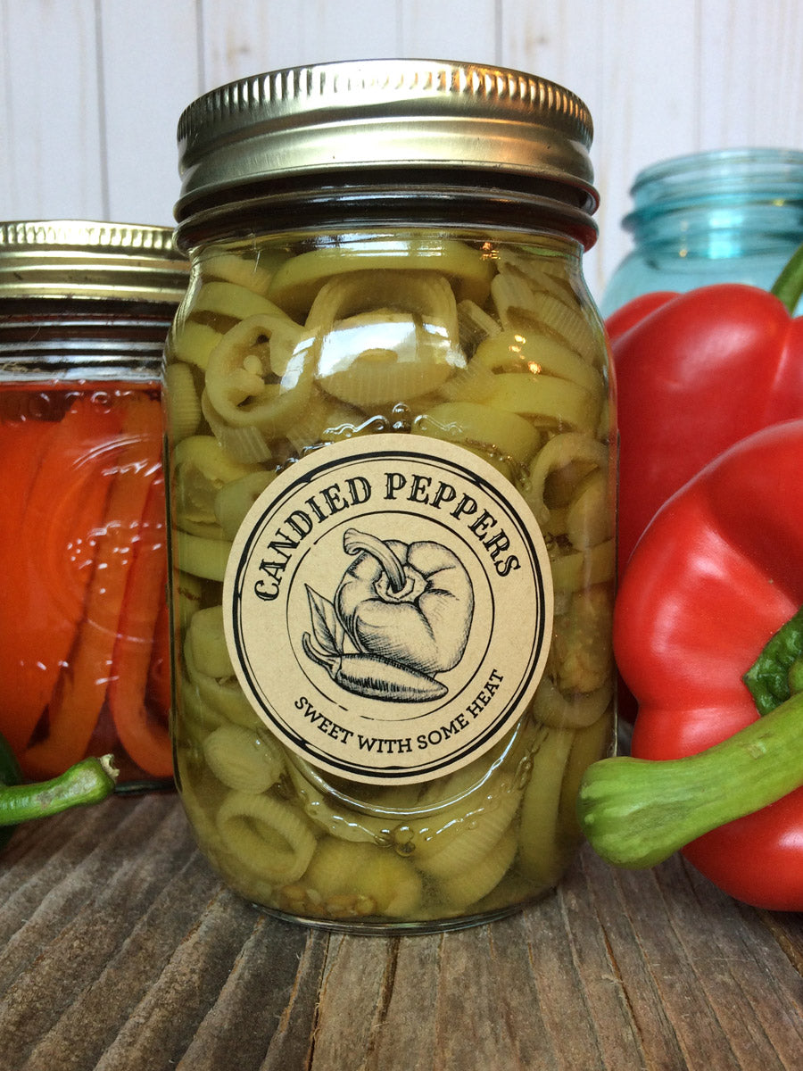 Custom Kraft Apothecary Candied Peppers Canning Labels | CanningCrafts.com