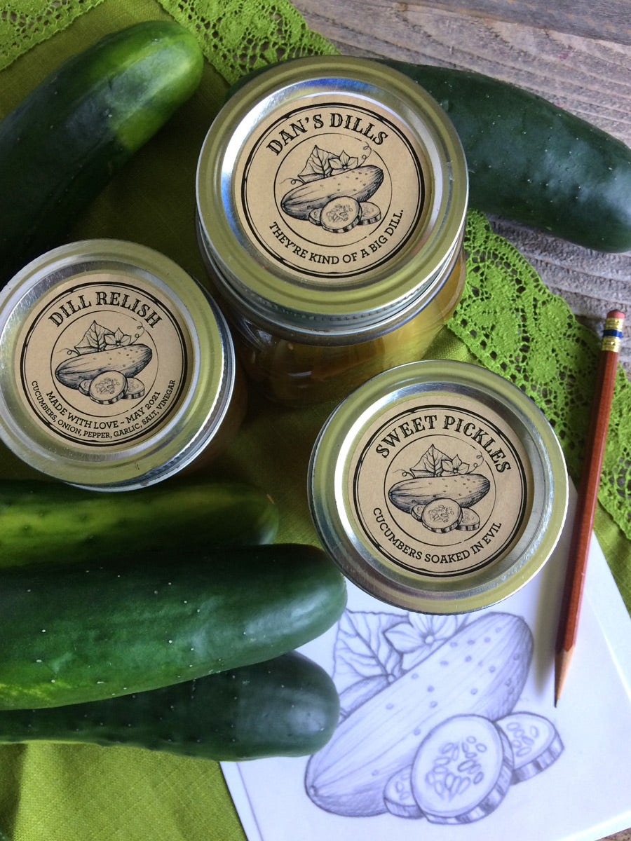 Custom Kraft Apothecary Pickle Canning Labels for dill, sweet, or relish | CanningCrafts.com