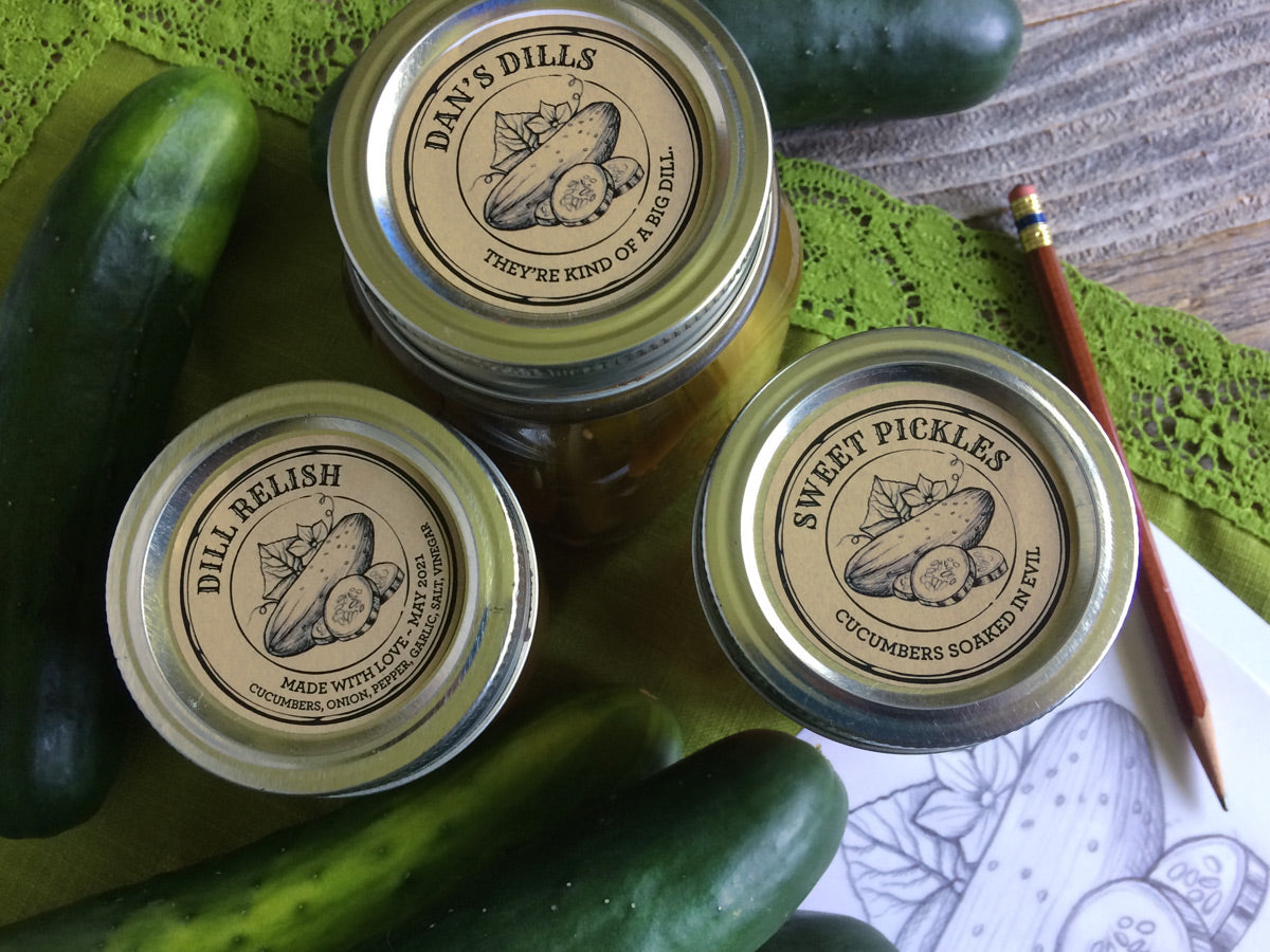Custom Kraft Apothecary Pickle Canning Labels for dill, sweet, or relish | CanningCrafts.com