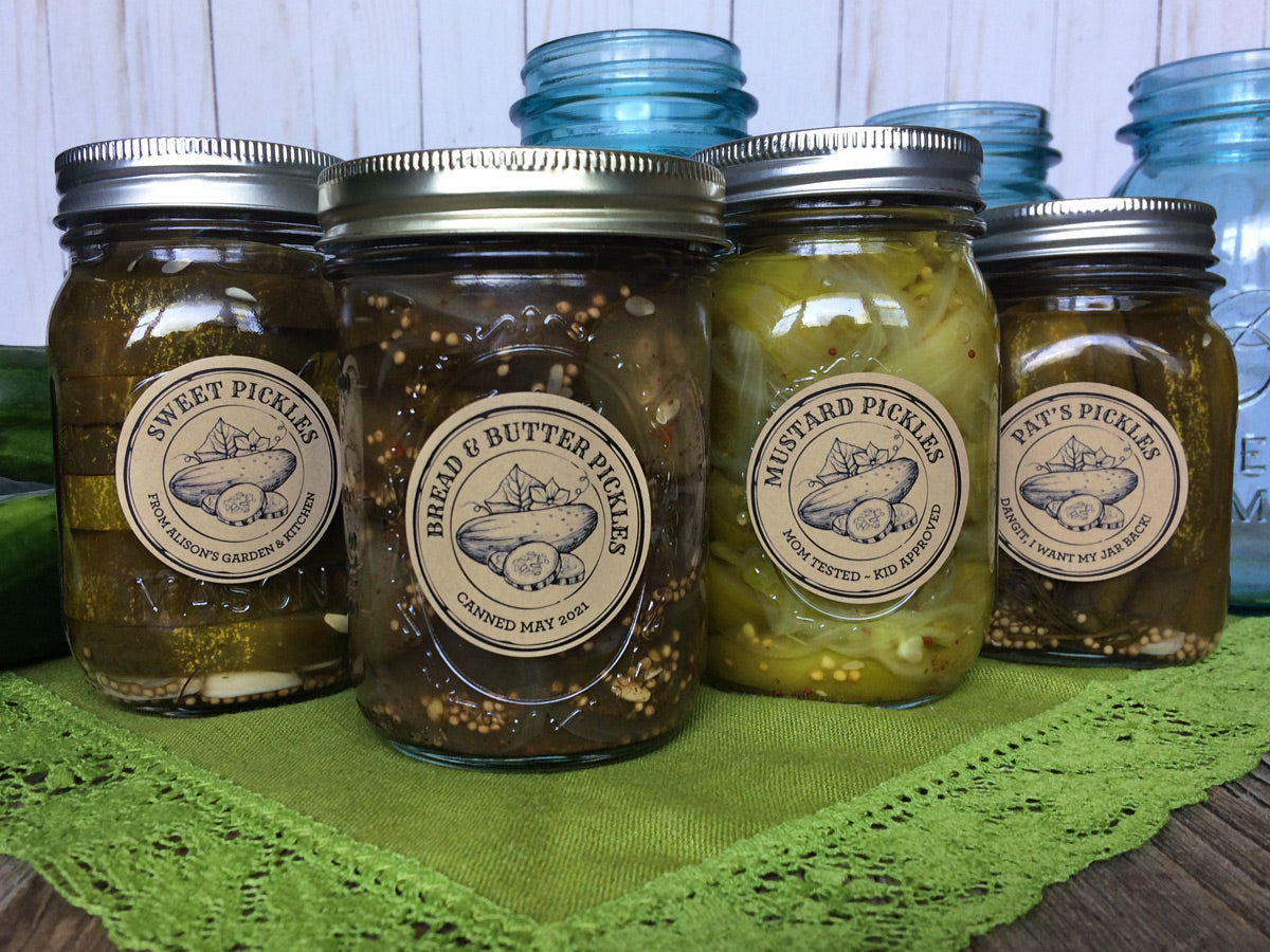 Custom Kraft Apothecary Pickle Canning Labels for dill, sweet, or bread and butter | CanningCrafts.com