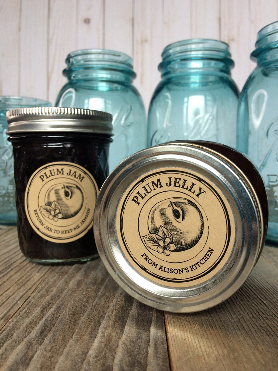 Custom Kraft Apothecary Plum Jam and Jelly Canning Labels | CanningCrafts.com
