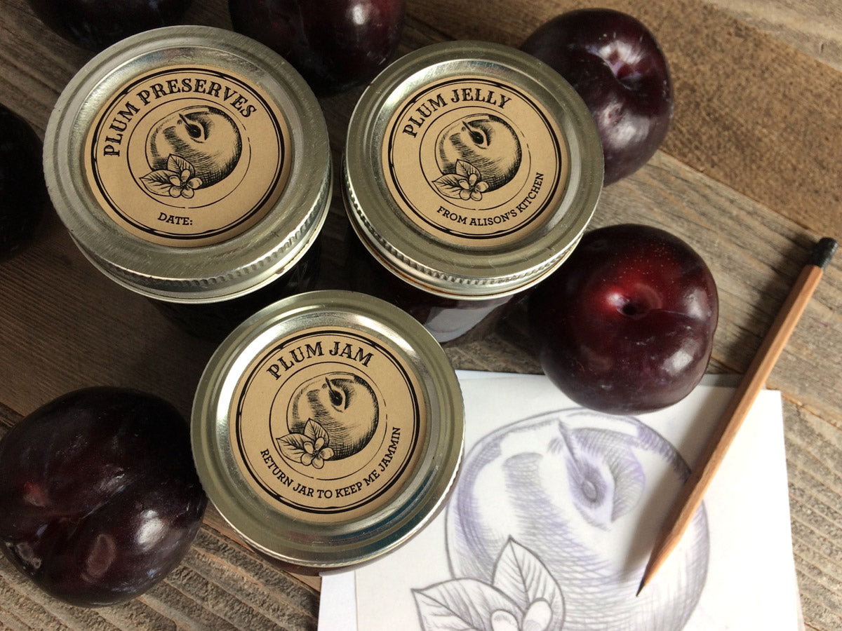 Custom Kraft Apothecary Plum Jam, Jelly, and Preserves Canning Labels | CanningCrafts.com