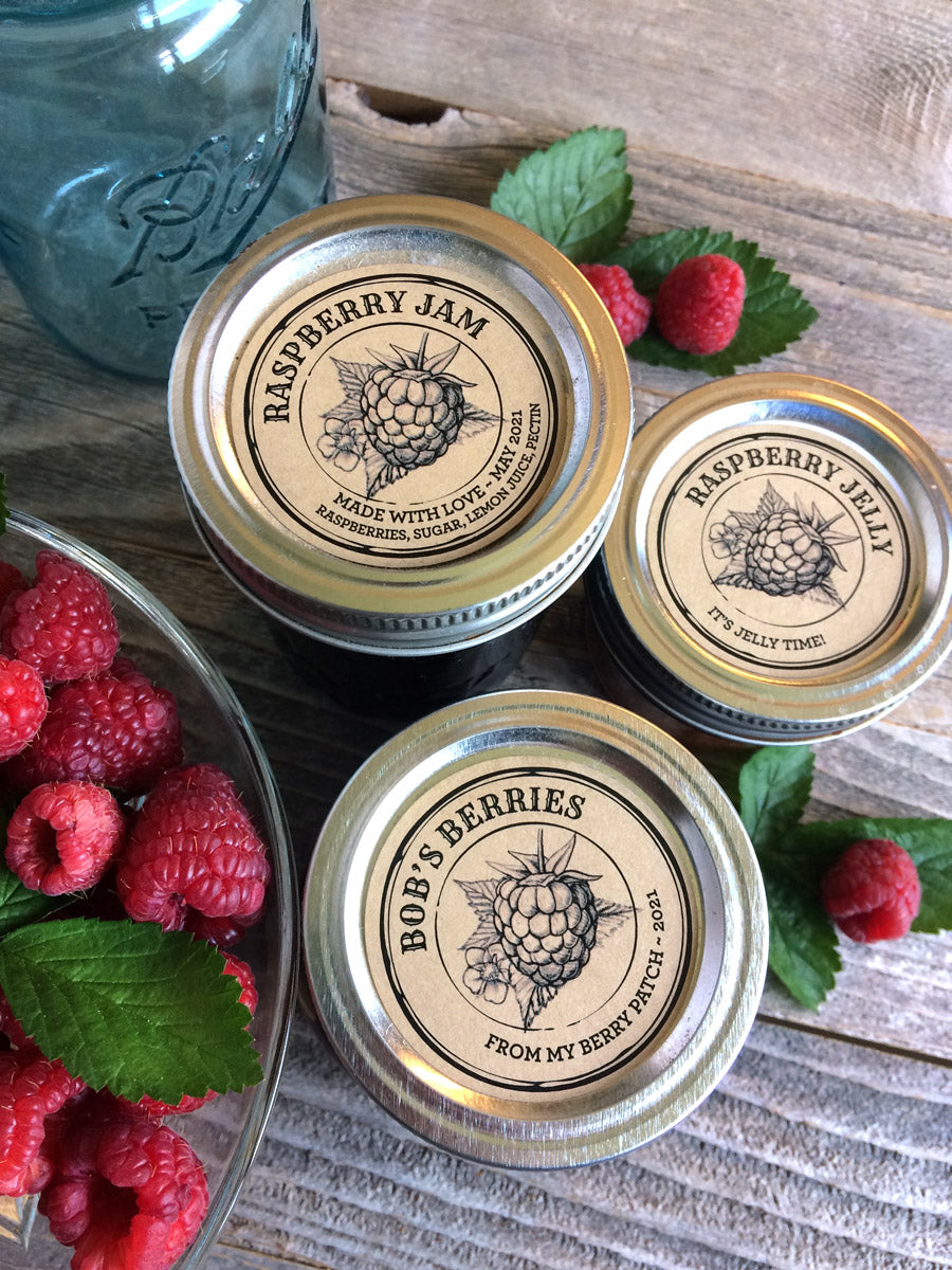 Custom Kraft Apothecary Raspberry Jam and Jelly Canning Jar Labels | CanningCrafts.com