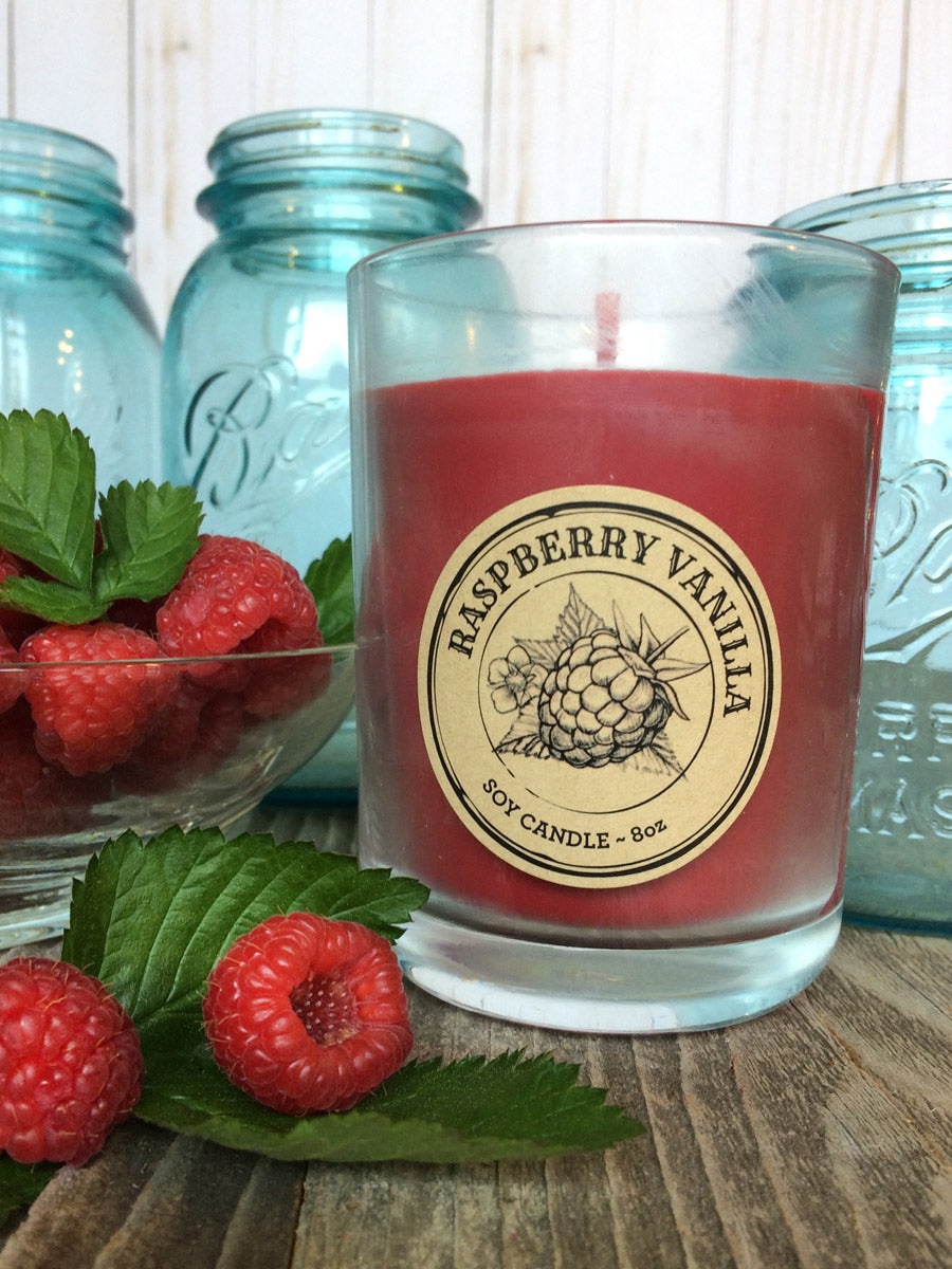 Custom Kraft Apothecary Raspberry Candle Labels | CanningCrafts.com