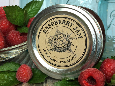Custom Kraft Apothecary Raspberry Jam Canning Labels | CanningCrafts.com