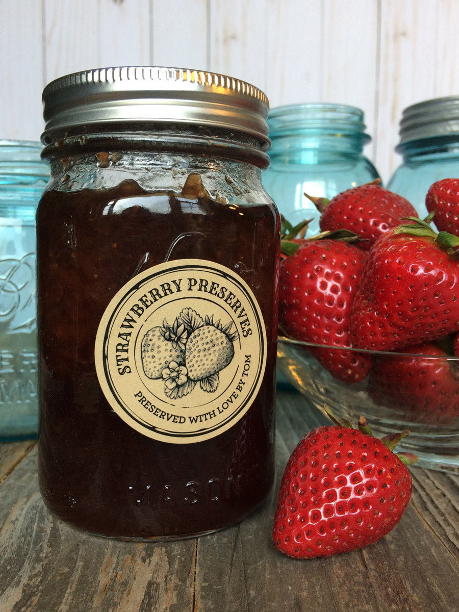 Custom Kraft Apothecary Strawberry Preserves Canning Labels | CanningCrafts.com