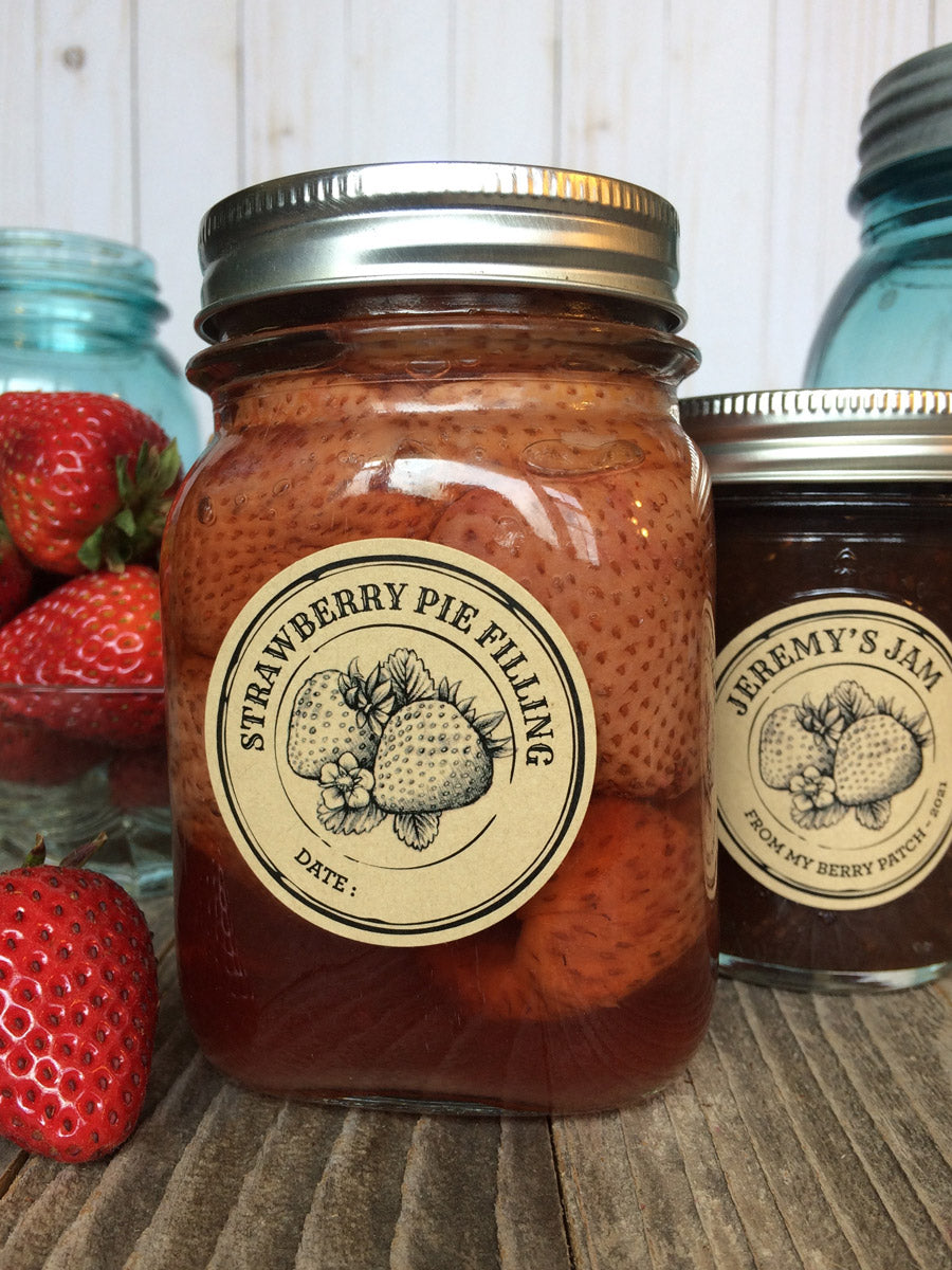 Custom Kraft Apothecary Strawberry Pie Filling Canning Labels | CanningCrafts.com