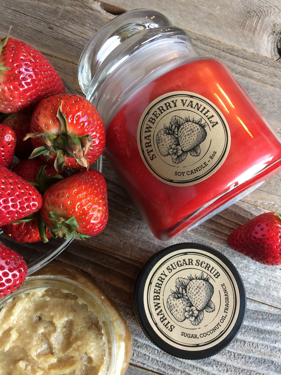 Custom Kraft Apothecary Strawberry Sugar Scrub and Candle Jar Labels | CanningCrafts.com