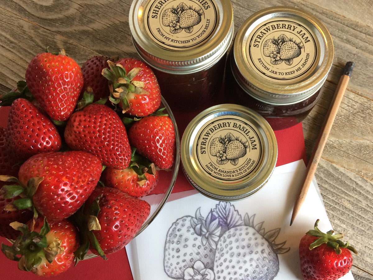 Custom Kraft Apothecary Strawberry Jam Canning Lid Labels for mason jars | CanningCrafts.com