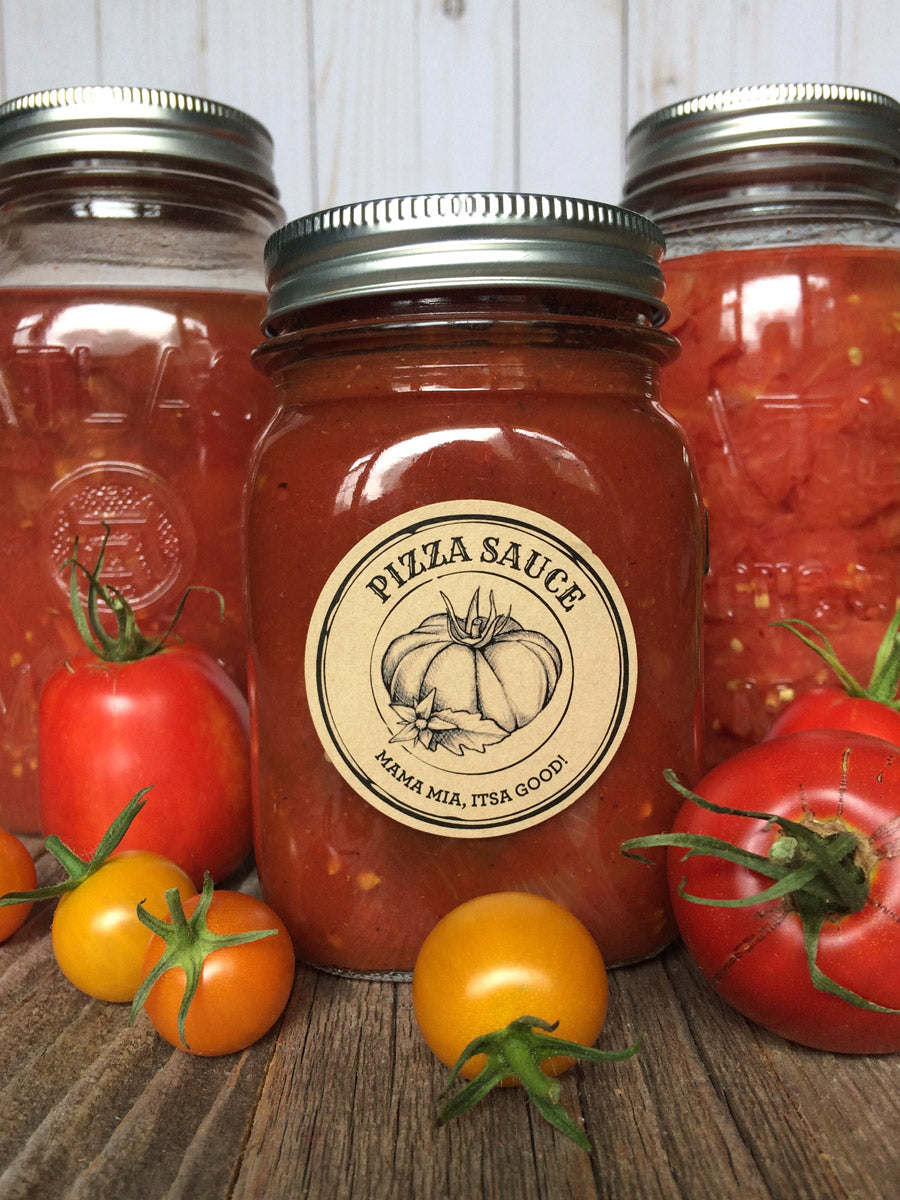 Custom Kraft Apothecary Tomato Pizza Sauce Canning Labels | CanningCrafts.com