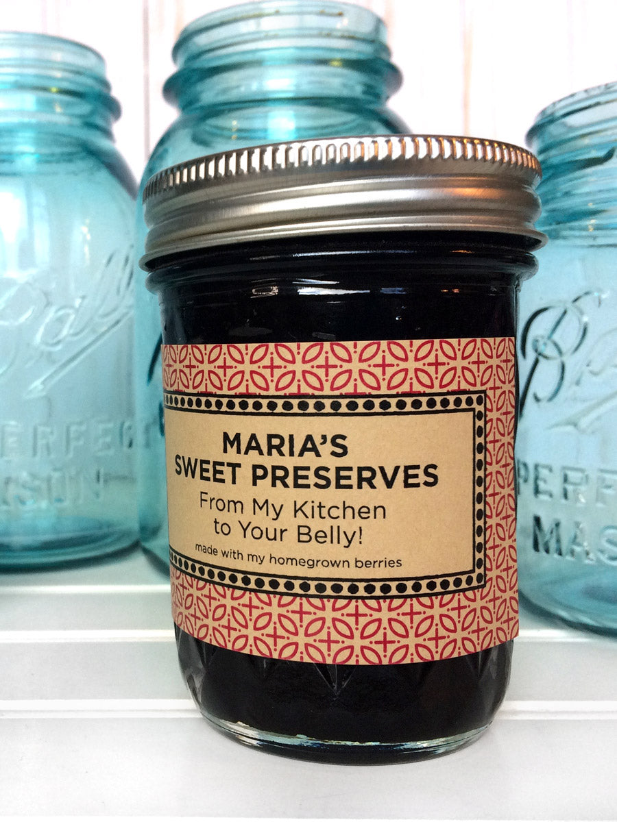 Custom Kraft Market Blend Rectangle Canning Labels Red, image size:900x1200