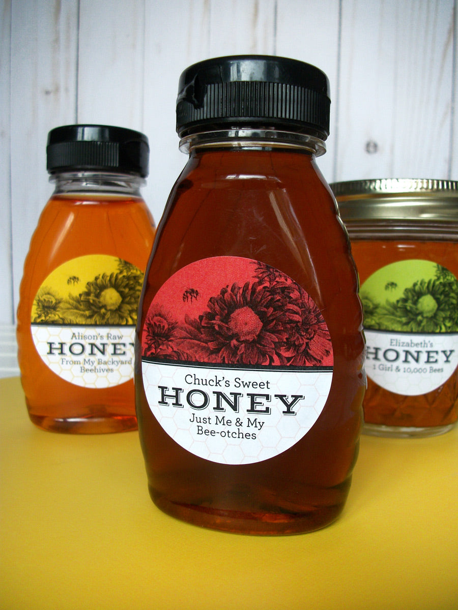 Custom Vibrant Floral Honey Bottle Labels | CanningCrafts.com