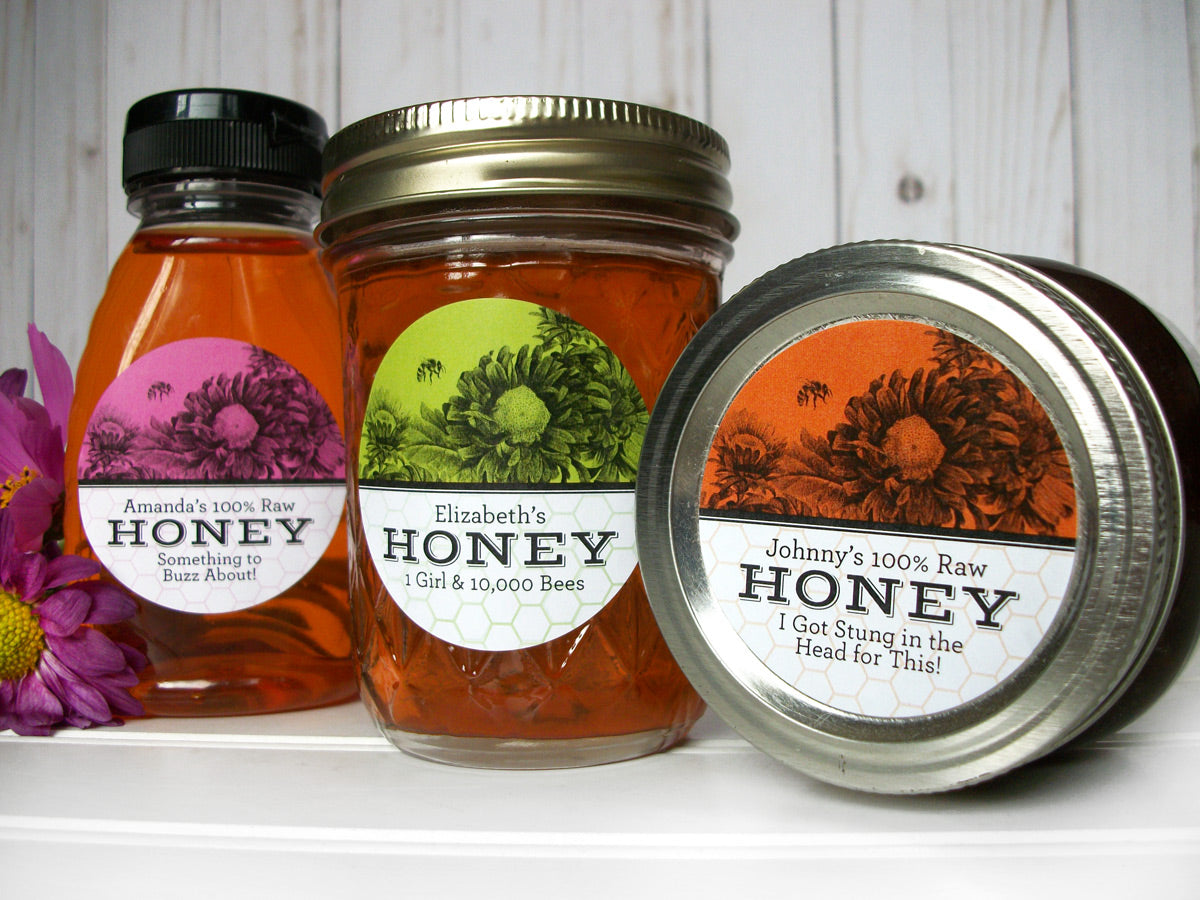 Custom Vibrant Floral Honey Bottle & Jar Labels | CanningCrafts.com