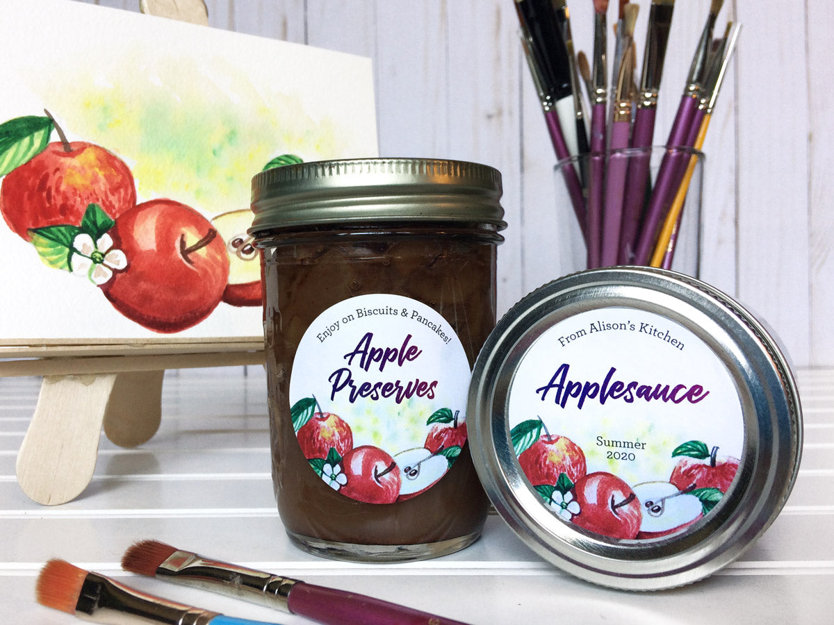Custom Watercolor Apple Preserves and Applesauce Canning Labels | CanningCrafts.com