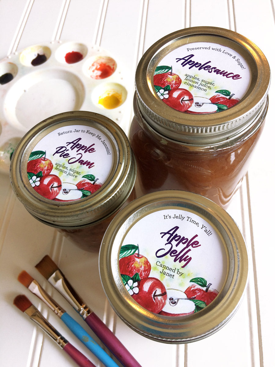 Custom Watercolor Apple Pie Jam, Apple Jelly, and Applesauce Canning Labels | CanningCrafts.com