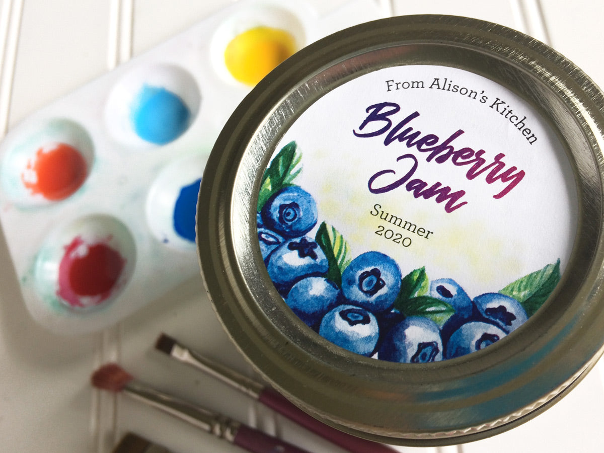 Custom Watercolor Blueberry Jam Canning Labels | CanningCrafts.com