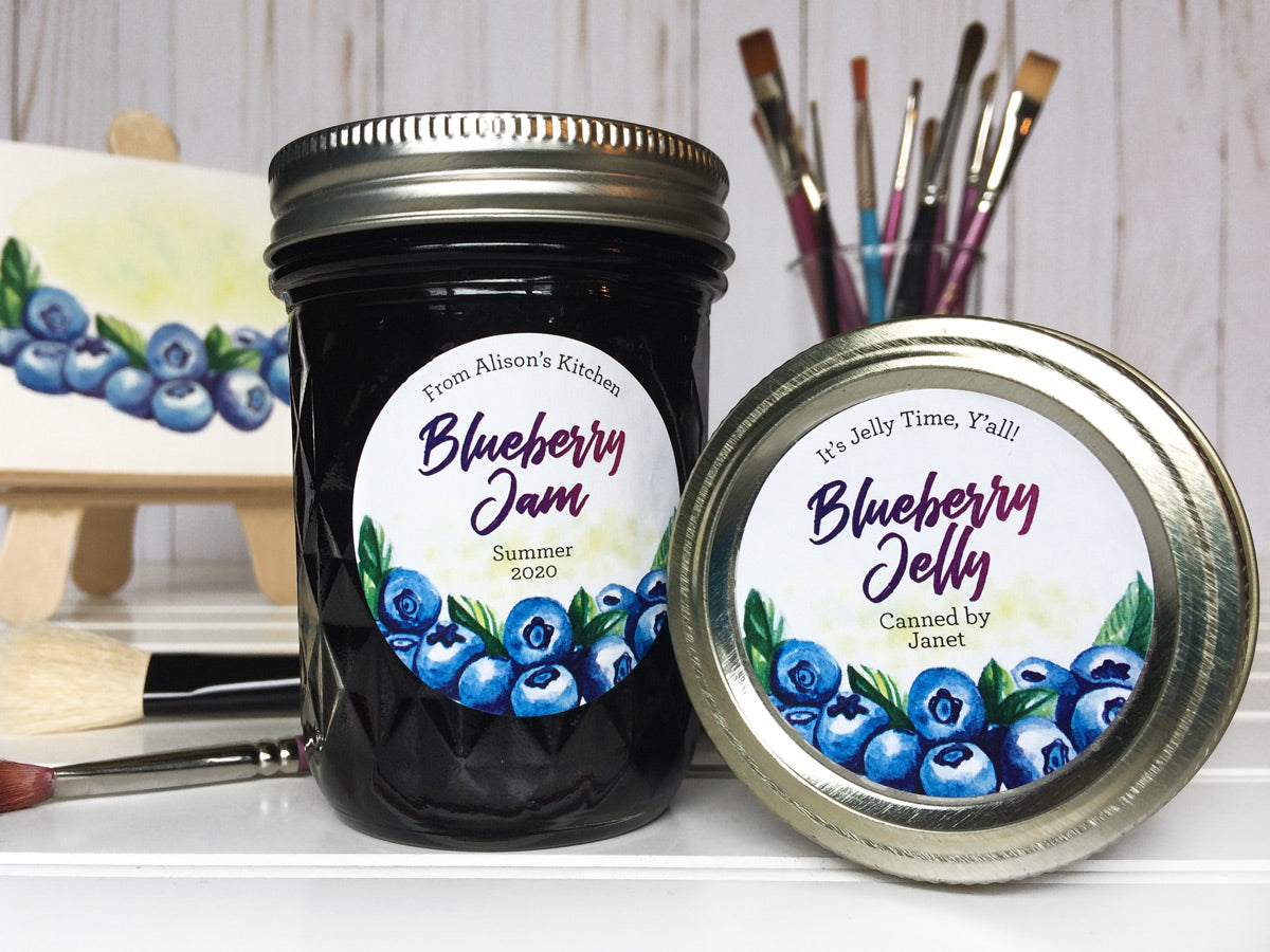 Custom Watercolor Blueberry Jam and Jelly Canning Jar Labels | CanningCrafts.com