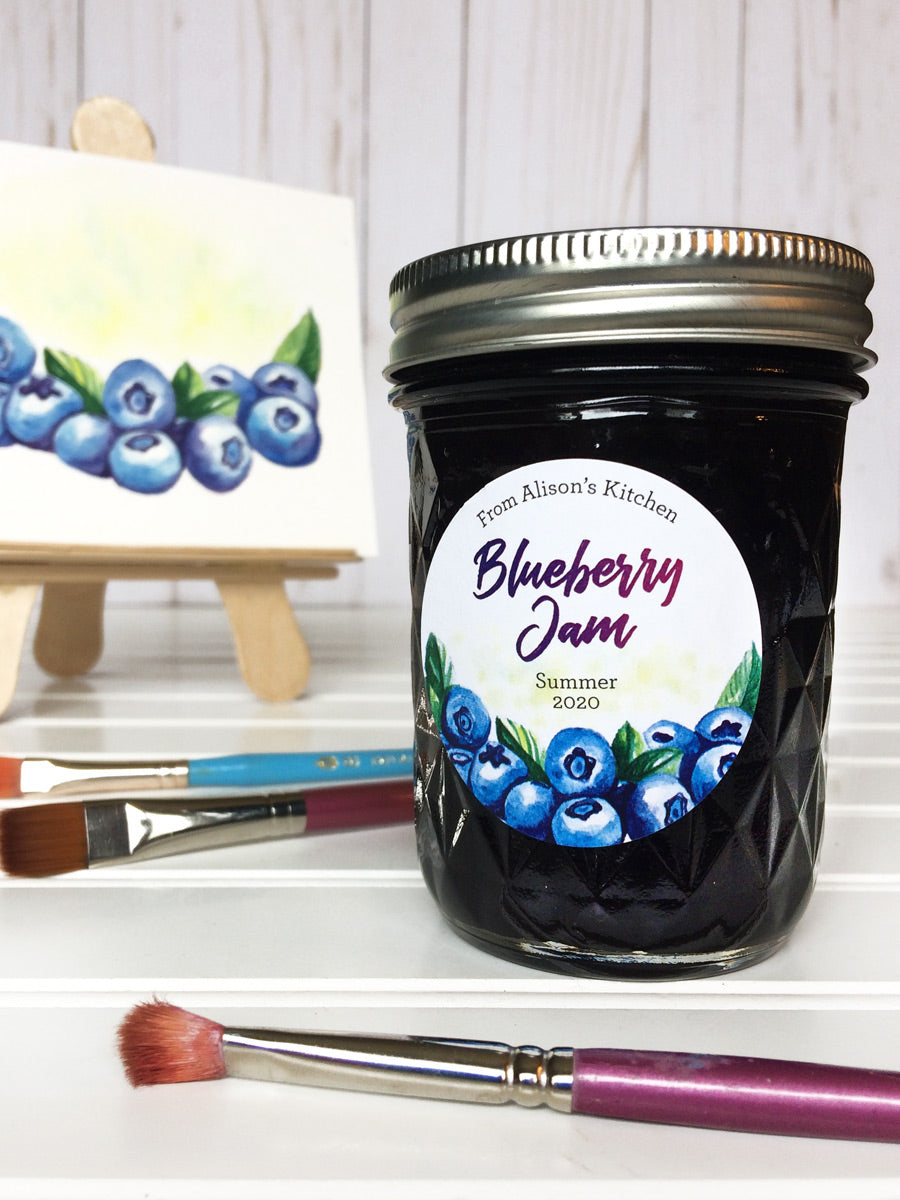 Custom Watercolor Blueberry Jam Jar Labels | CanningCrafts.com