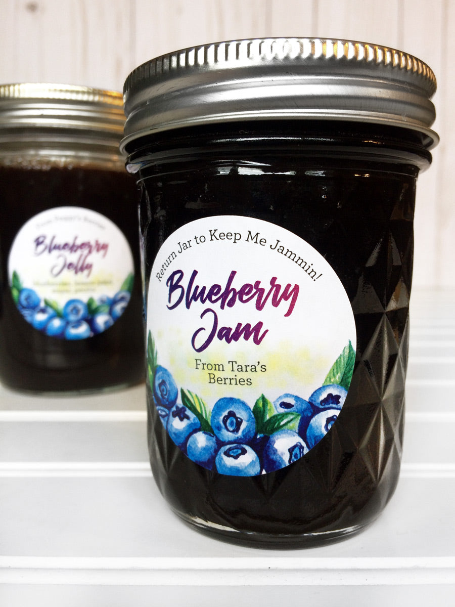 Custom Watercolor Blueberry Jam Canning Jar Labels | CanningCrafts.com