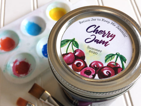 Custom Watercolor Cherry Jam Canning Labels | CanningCrafts.com