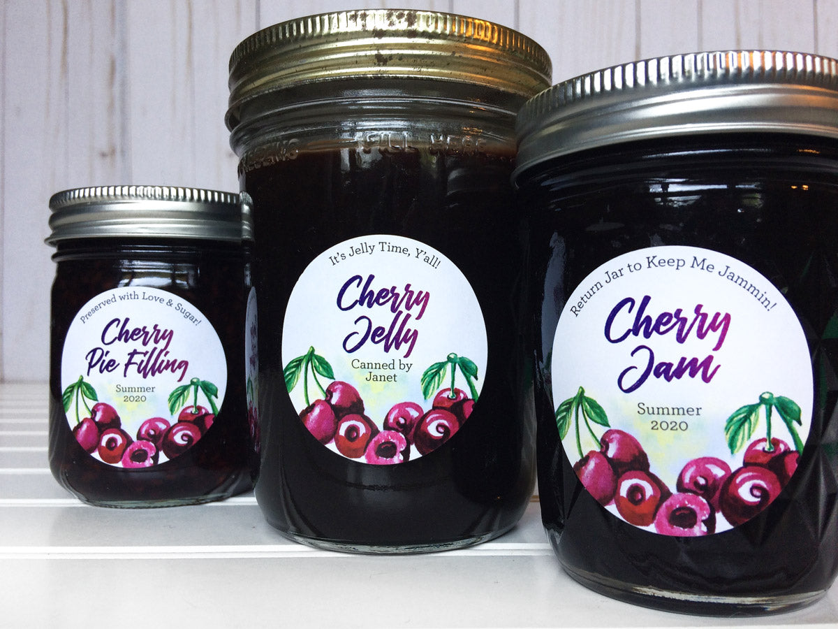 Custom Watercolor Cherry Jam, Jelly, and Pie Filling Canning Labels | CanningCrafts.com